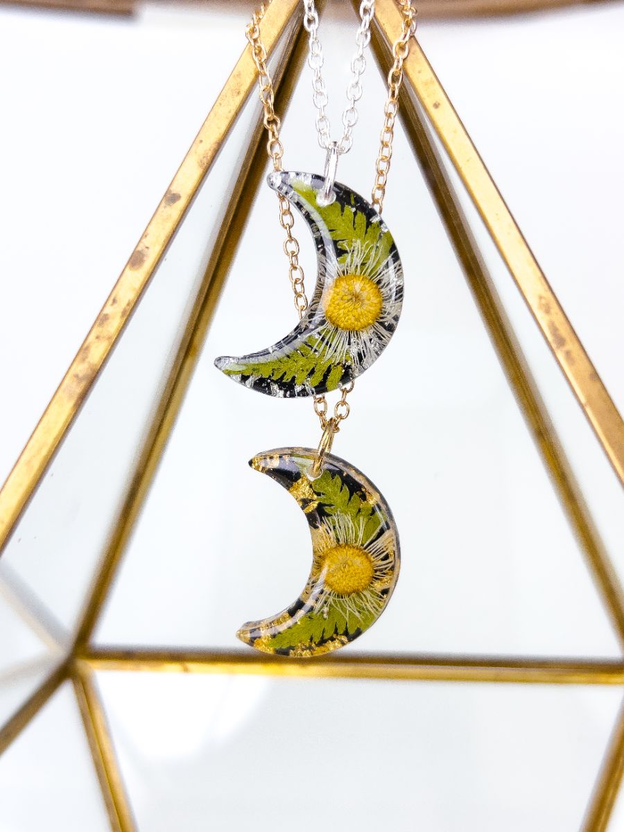 Daisy with Fern Moon Necklace