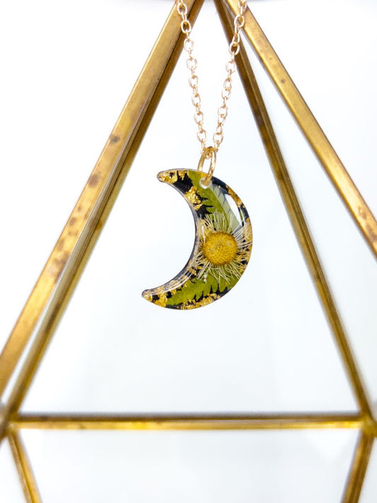 Daisy with Fern Moon Necklace