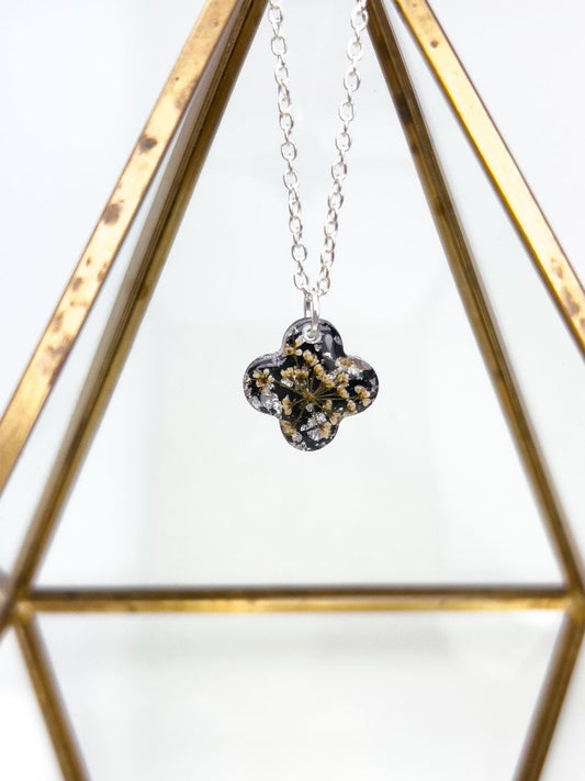 Black Queen Anne's Lace Clover Necklace