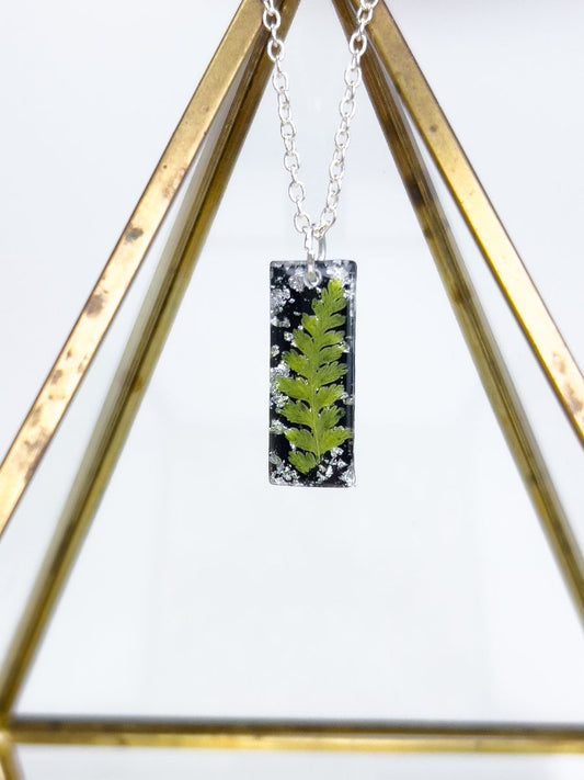 Black Fern Rectangle Necklace