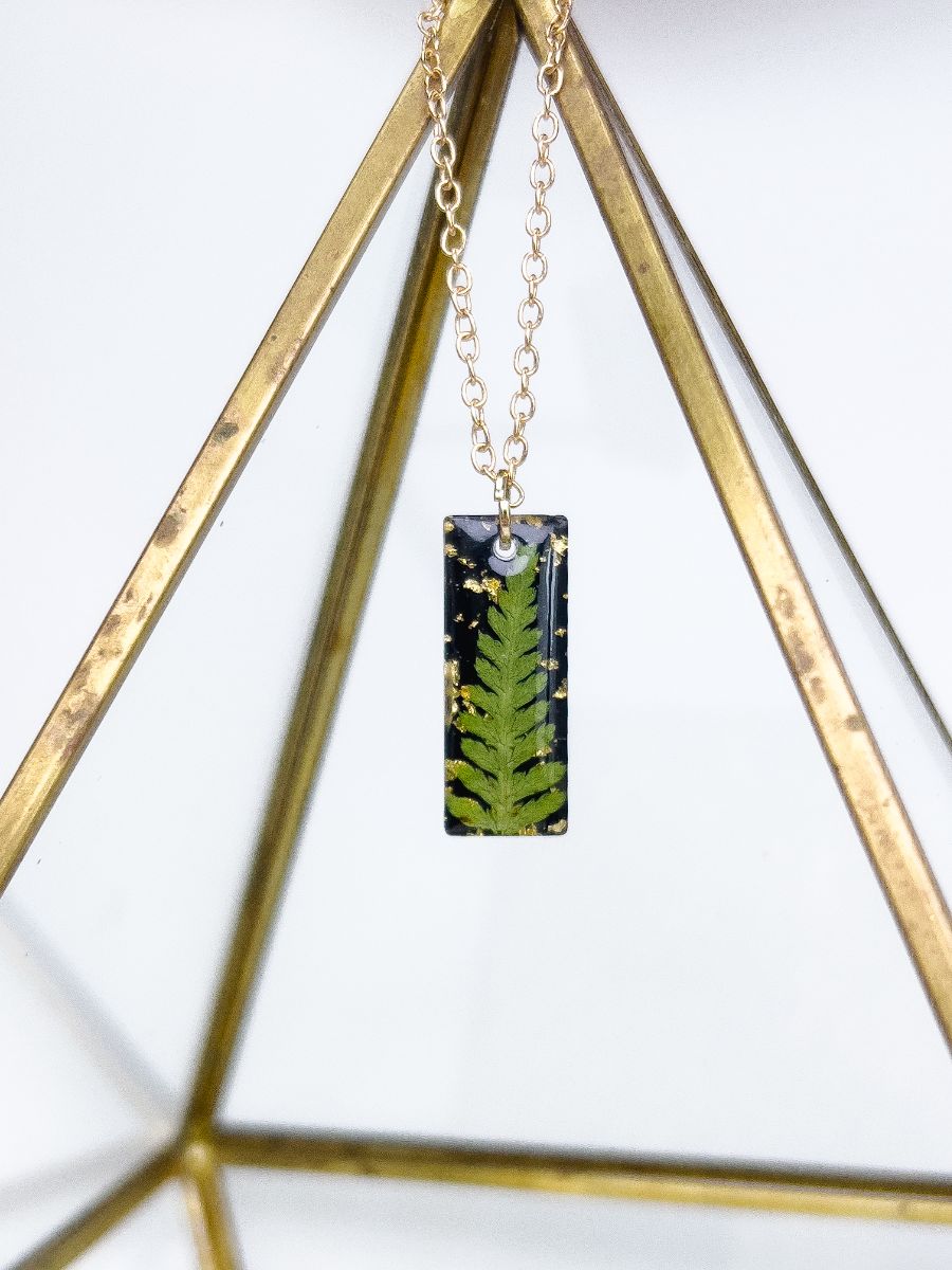 Black Fern Rectangle Necklace