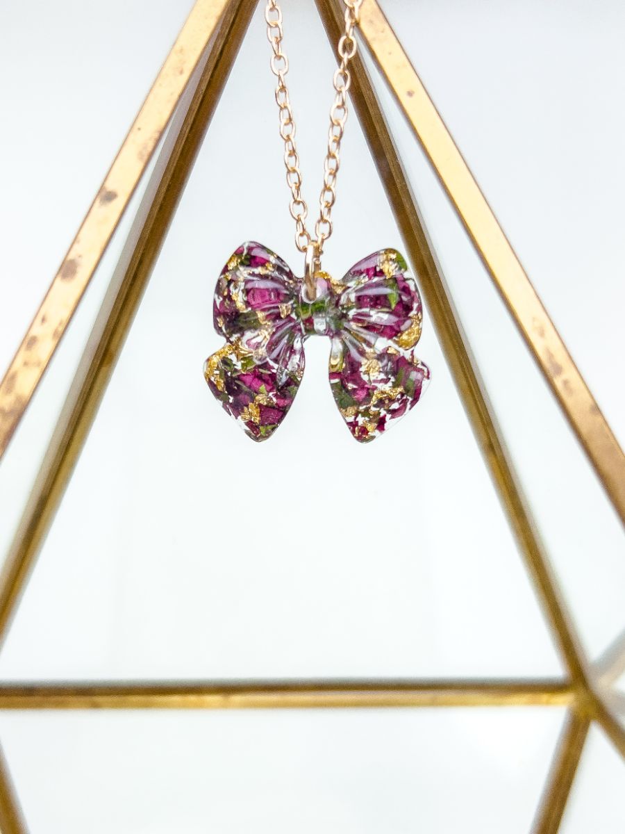 Crushed Poinsettia Christmas Bow Necklace