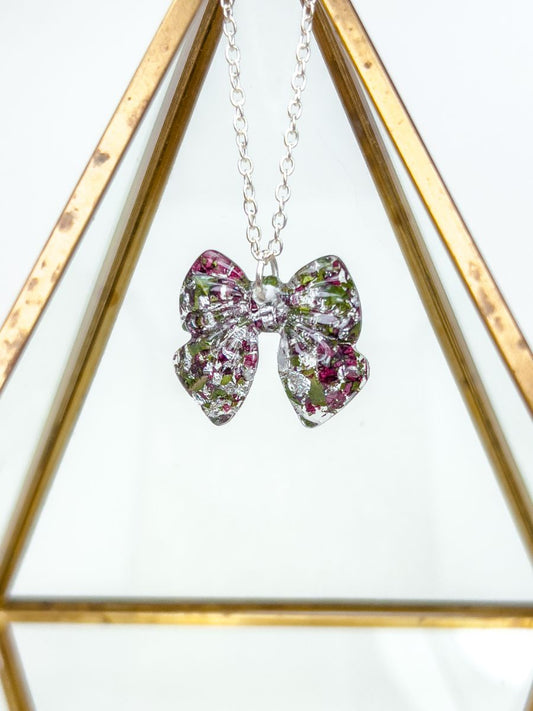 Crushed Poinsettia Christmas Bow Necklace