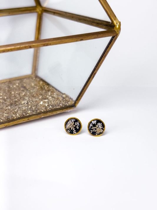 Queen Anne's Lace Black Stud Earrings
