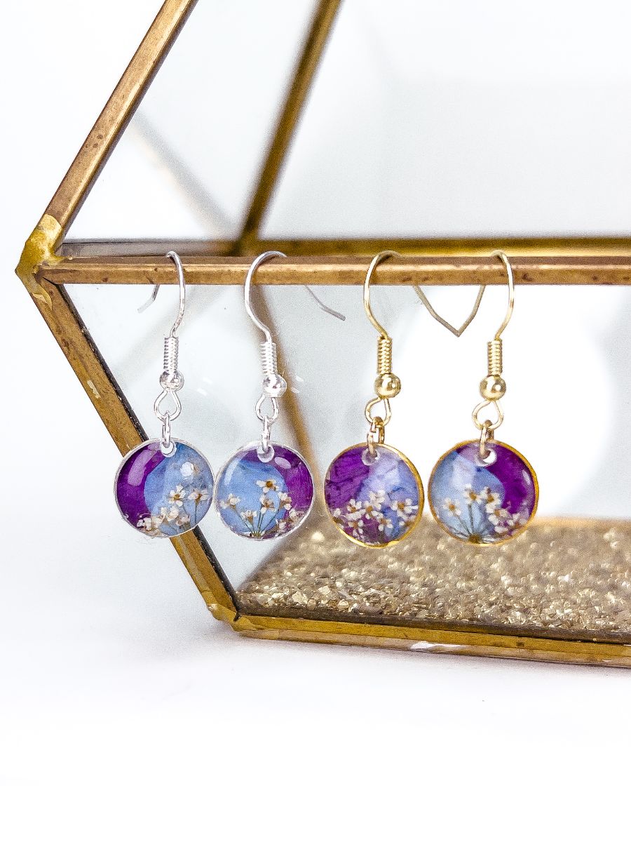 Mixed Petal Blue & Purple Dangle Earrings