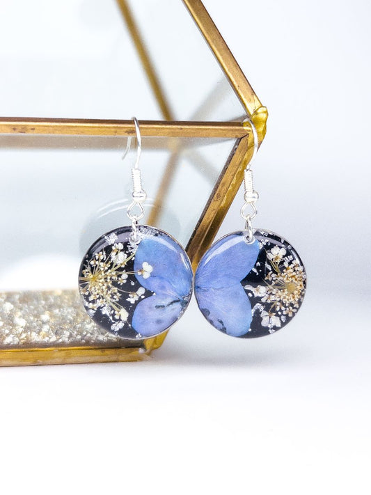 Hydrangea & Queen Anne's Lace Dangle Earrings