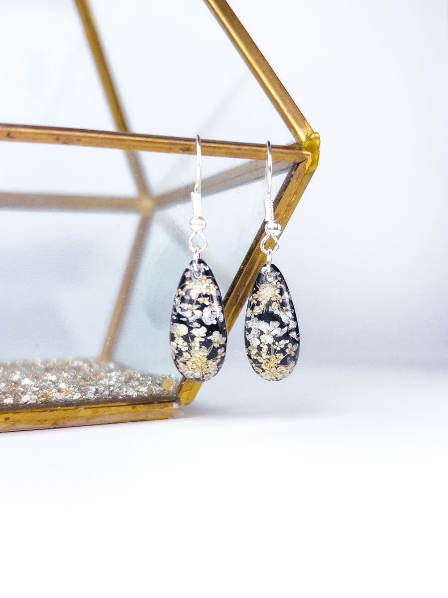 Queen Anne's Lace Black Teardrop Earrings