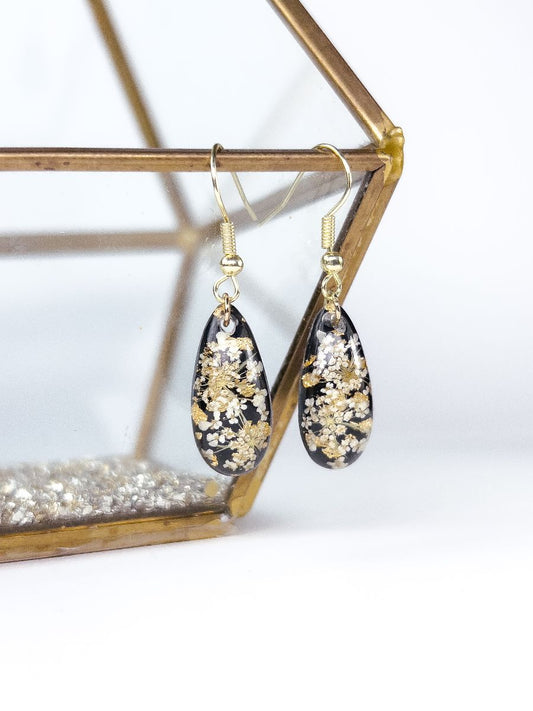 Queen Anne's Lace Black Teardrop Earrings