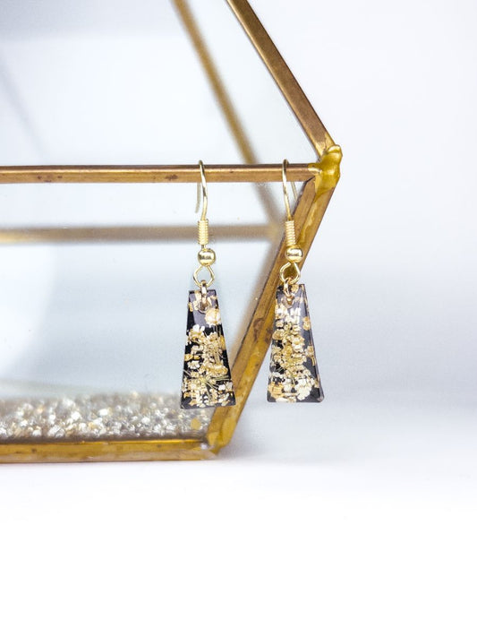 Queen Anne's Lace Black Rectangle Earrings
