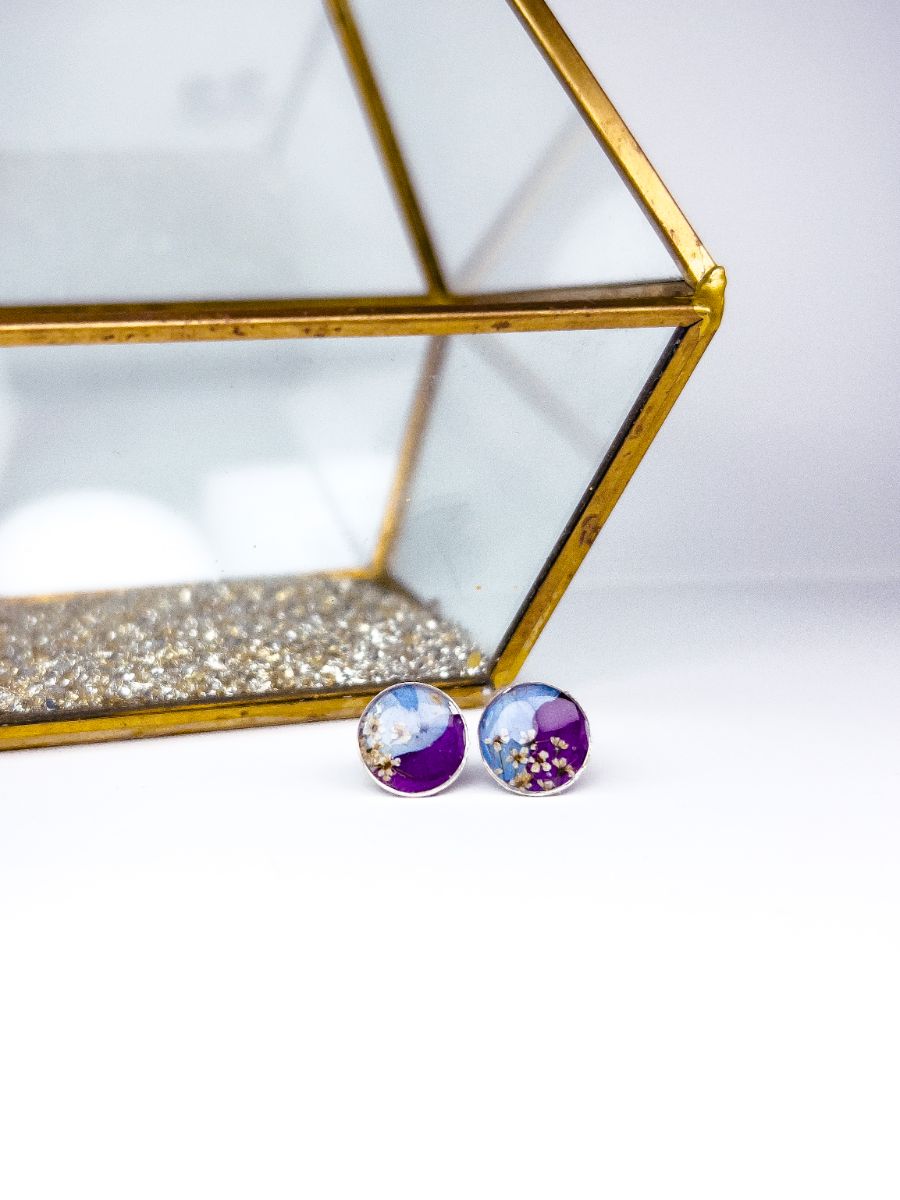 Mixed Petal Blue & Purple Stud Earrings
