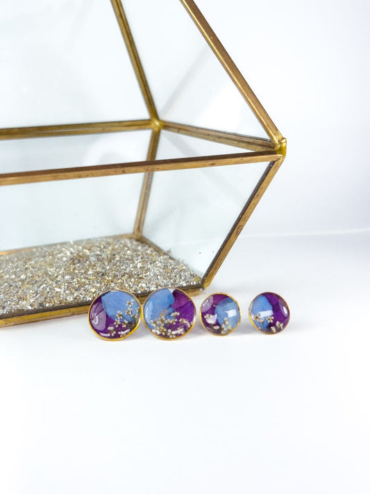 Mixed Petal Blue & Purple Stud Earrings