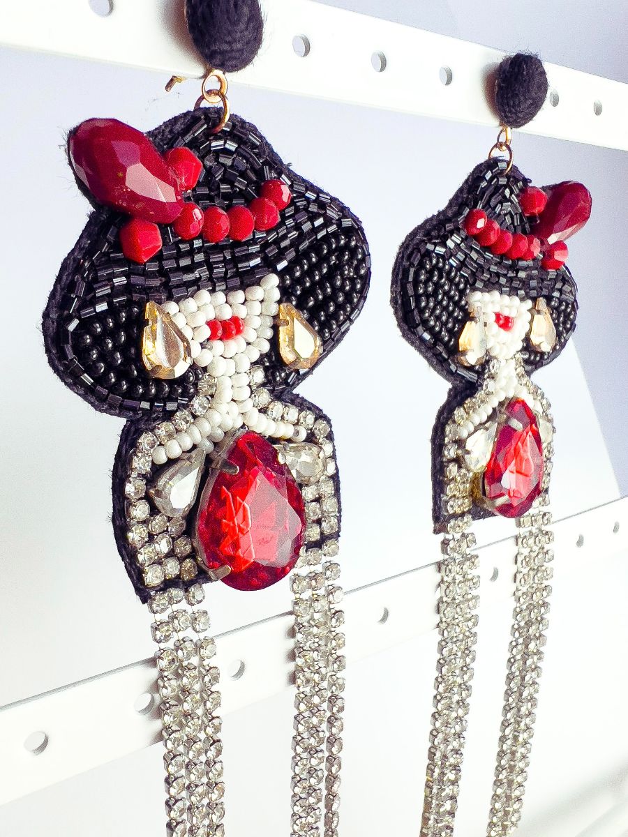 Hand-Beaded Fancy Lady Dangle Earrings