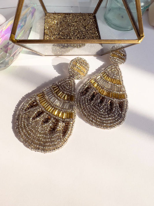 Hand-Beaded Teardrop Statement Earrings