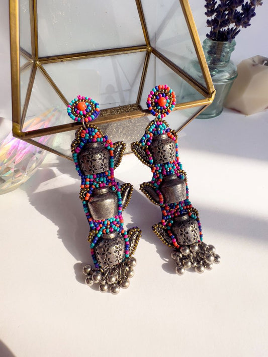 Hand-Beaded Teacup Dangle Earrings