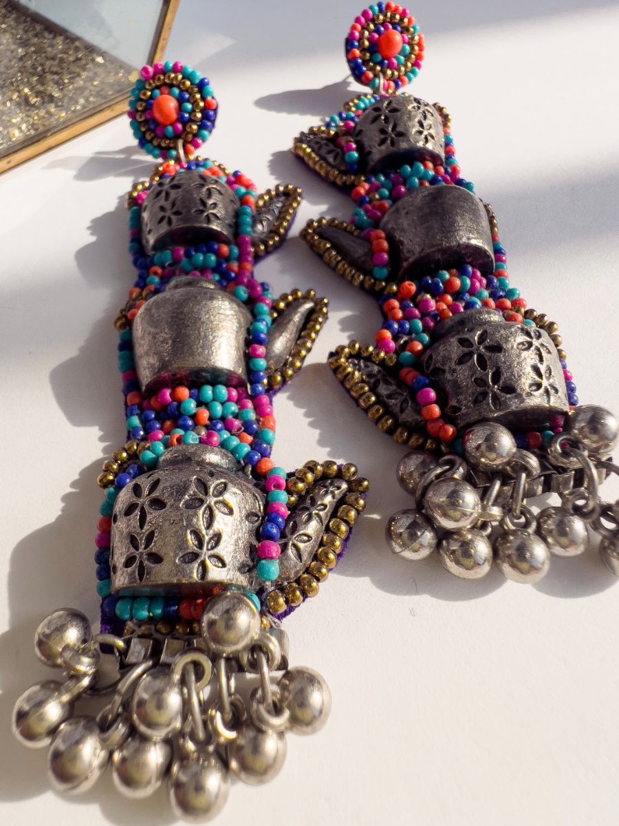 Hand-Beaded Teacup Dangle Earrings