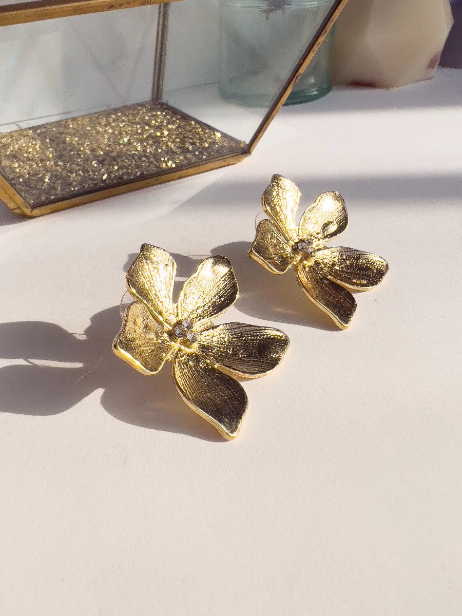 Gold Flower Statement Stud Earrings