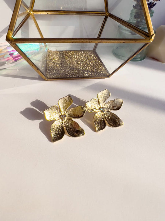 Gold Flower Statement Stud Earrings