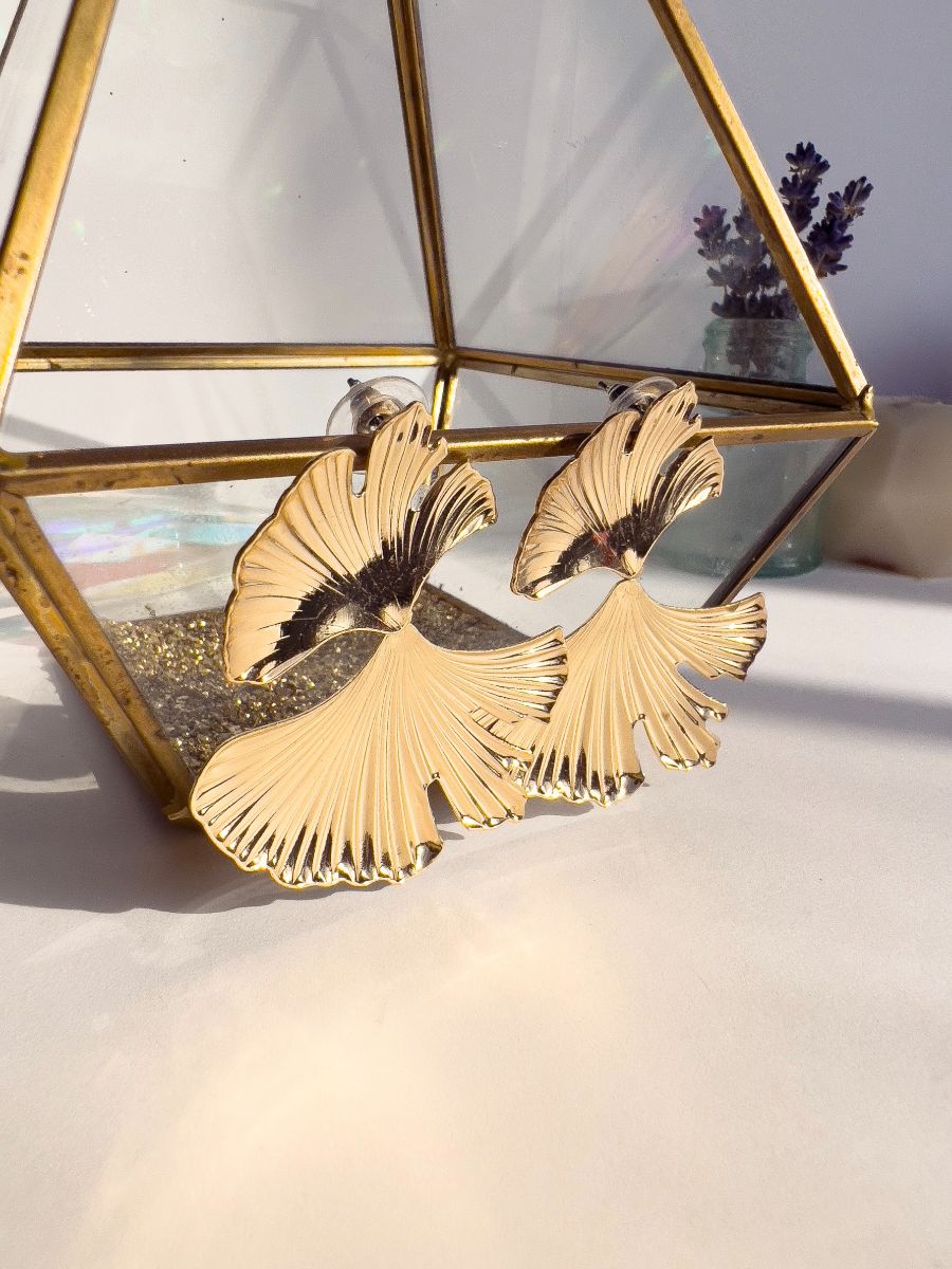 Gold Abstract Leaf Dangle Earrings