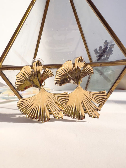Gold Abstract Leaf Dangle Earrings