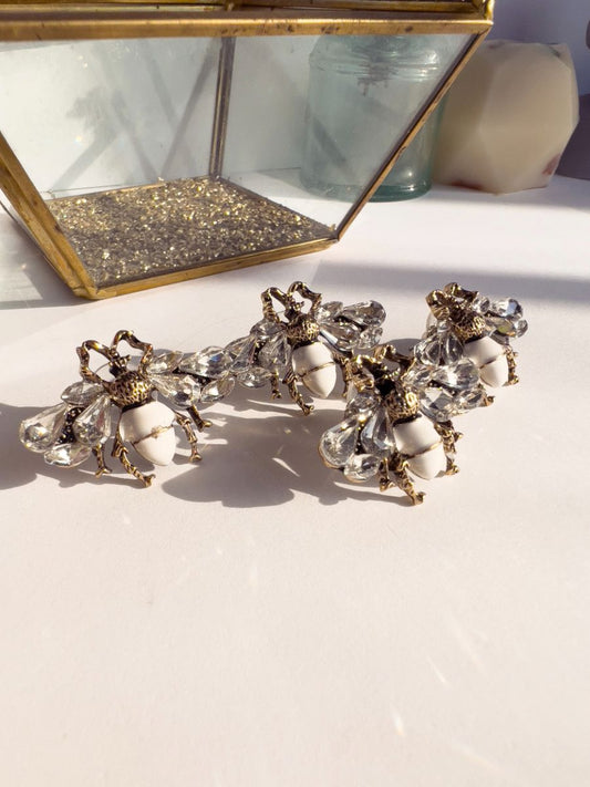 Metal & Crystal Bee Stud Earrings