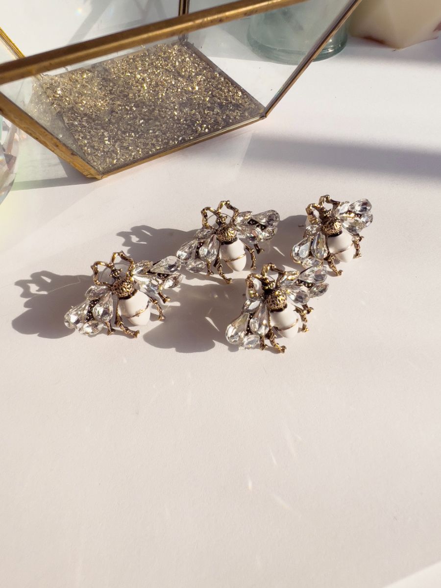 Metal & Crystal Bee Stud Earrings
