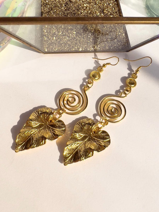 Gold Leaf Swirl Dangle Earrings