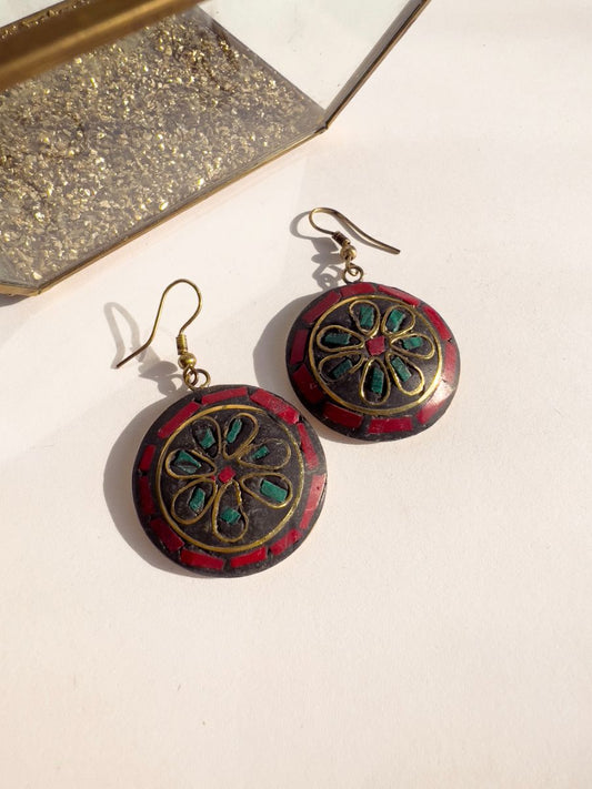 Red & Turquoise Mosaic Dangle Earrings