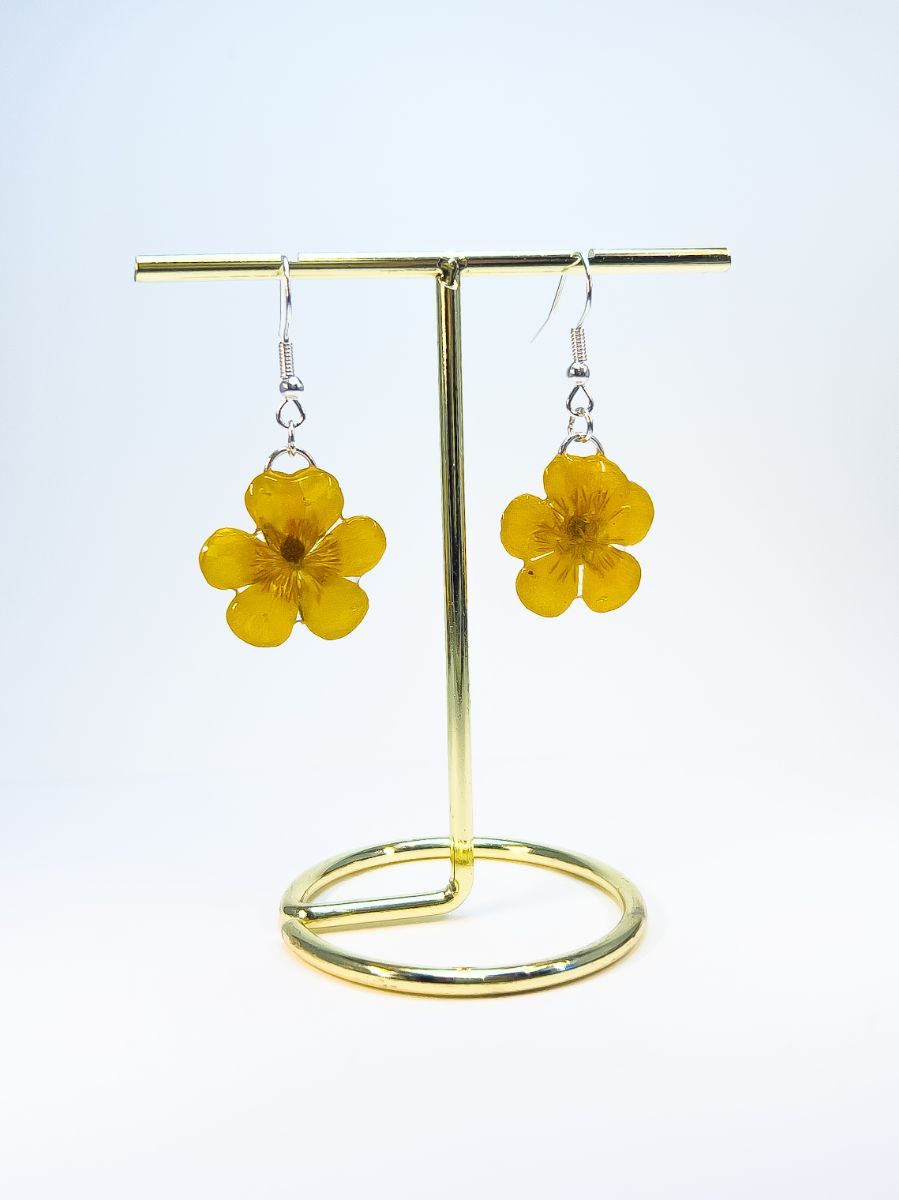 Real buttercup flower earrings