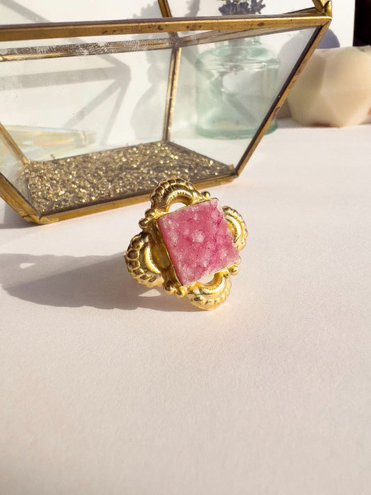 Gold & Pink Druzy Ring