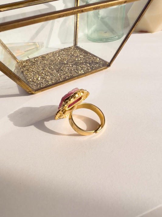 Gold & Pink Druzy Ring