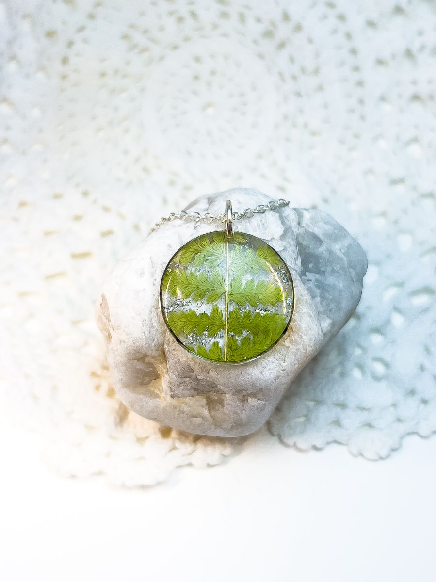 Real fern necklace with pressed forest ferns.