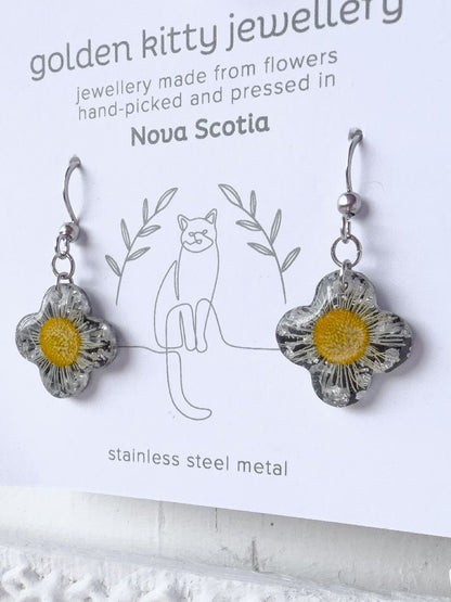 Black Daisy Clover Dangle Earrings