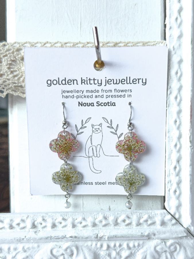 Queen Anne's Lace Clover Dangle Earrings