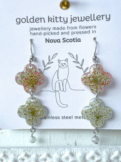 Queen Anne's Lace Clover Dangle Earrings