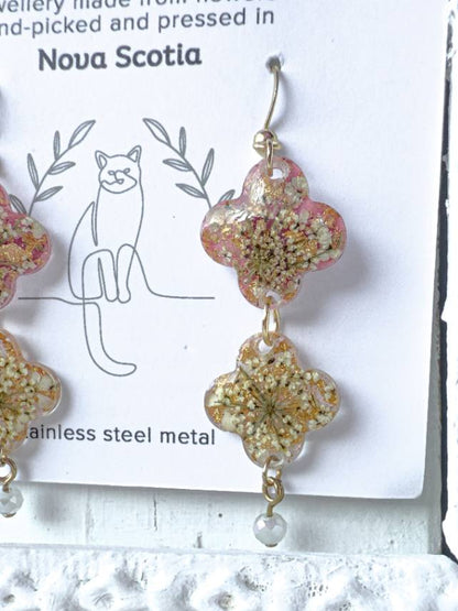 Queen Anne's Lace Clover Dangle Earrings