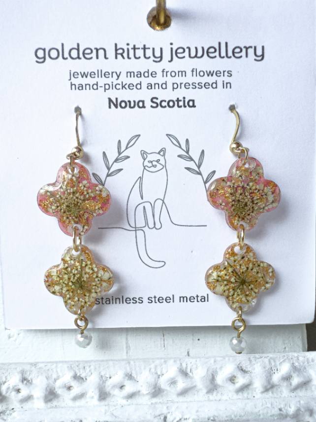 Queen Anne's Lace Clover Dangle Earrings