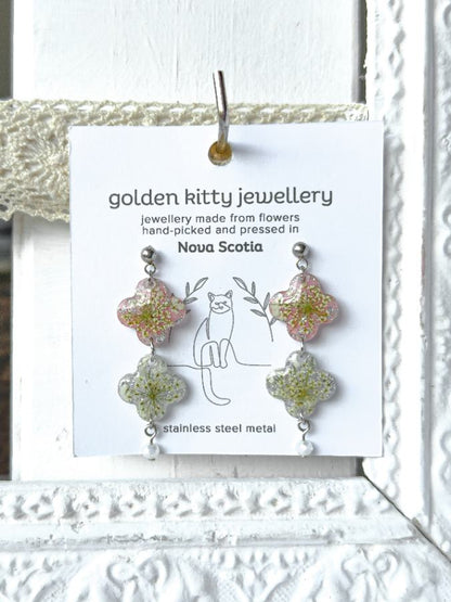 Queen Anne's Lace Clover Dangle Earrings