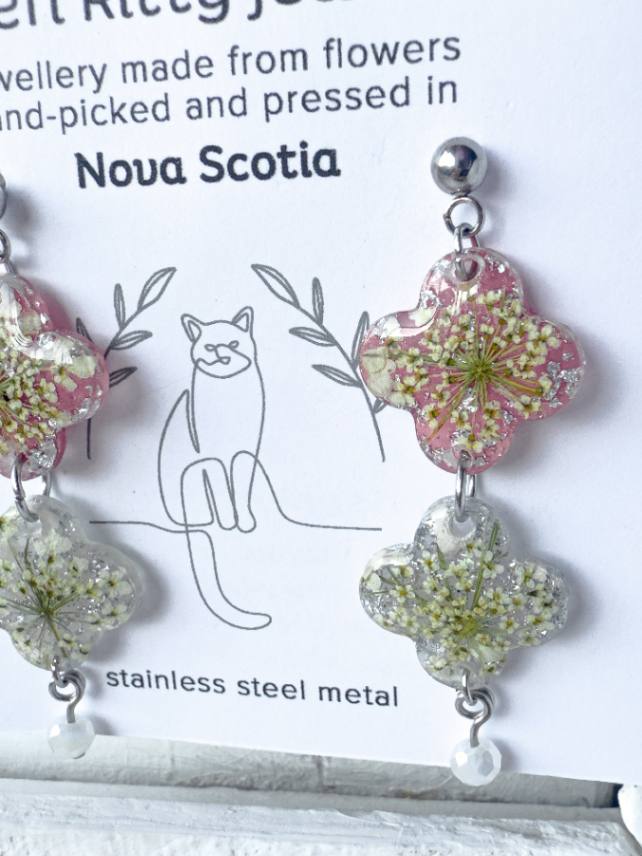 Queen Anne's Lace Clover Dangle Earrings