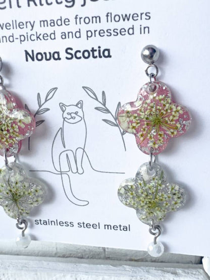 Queen Anne's Lace Clover Dangle Earrings