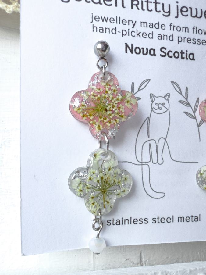 Queen Anne's Lace Clover Dangle Earrings