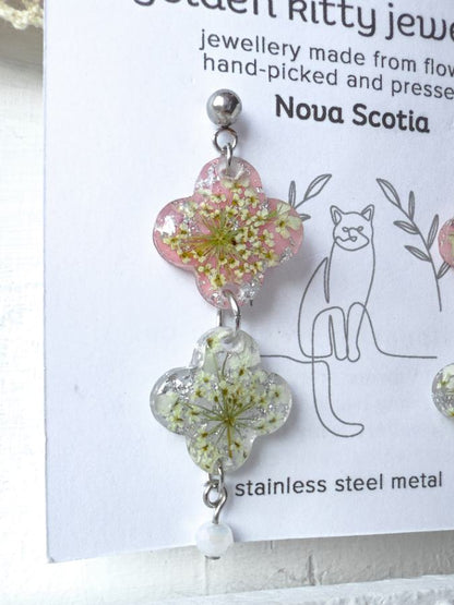 Queen Anne's Lace Clover Dangle Earrings