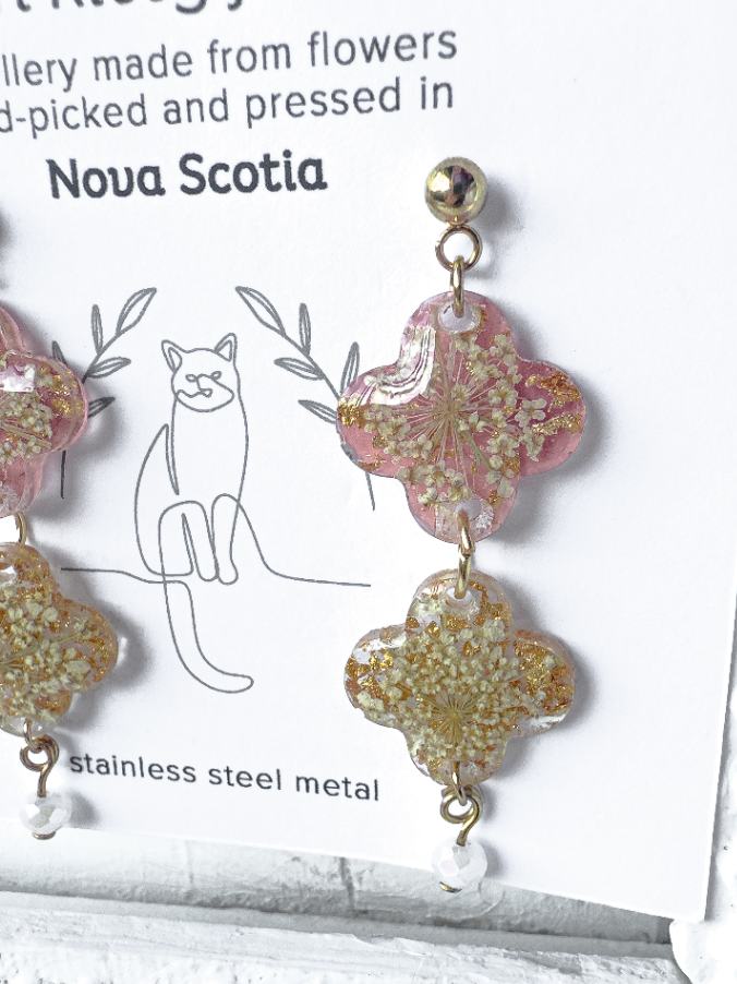 Queen Anne's Lace Clover Dangle Earrings