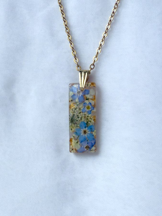 Queen Anne's Lace & Forget-Me-Not Rectangle Necklace