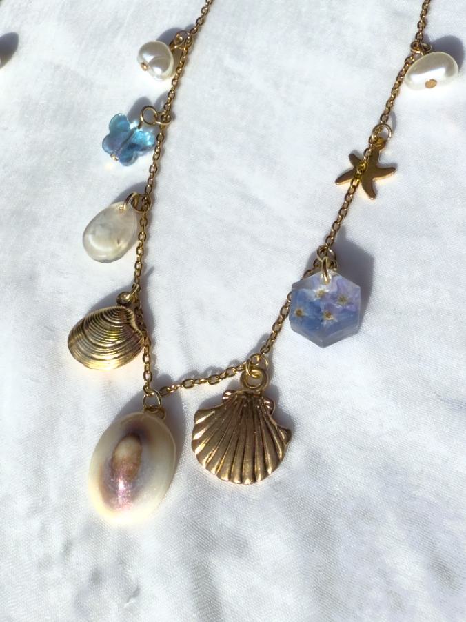 Beachy Charm Necklace in Blue