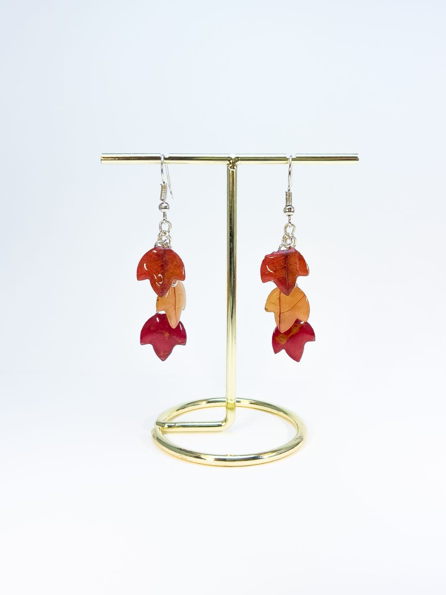 Dangle earrings made from real Nova Scotia maple leaves.