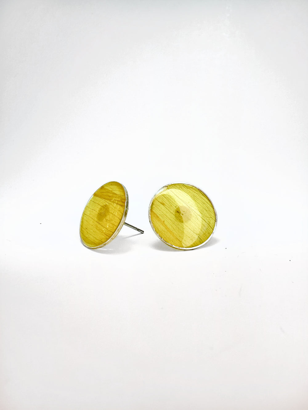 Pair of circle studs made with real rudbeckia (brown eyed susan) flower petals in silver. 
